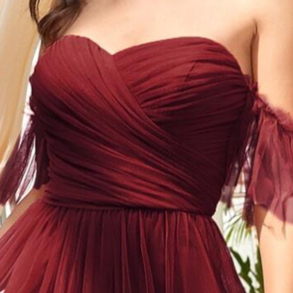 Luxe Mesh Off Shoulder Bridal Prom Formal Maxi Dress - Picture 4 of 11